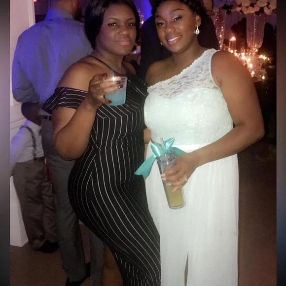 Black and Silver Pinstriped Split Dress - Picture 1 of 3